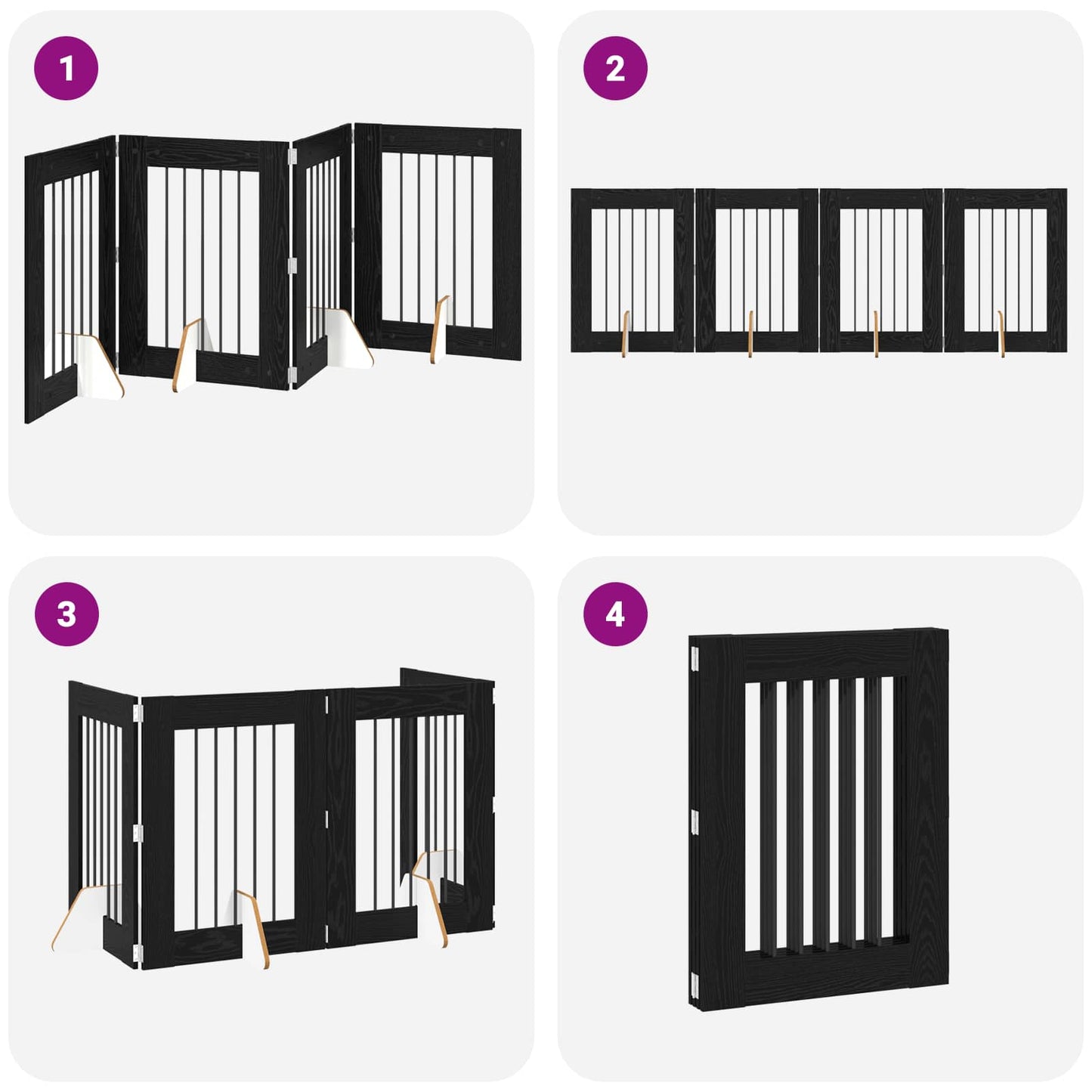 Klappbares Hundetor mit Ständern 4 stk. Schwarz Eichen-Optik