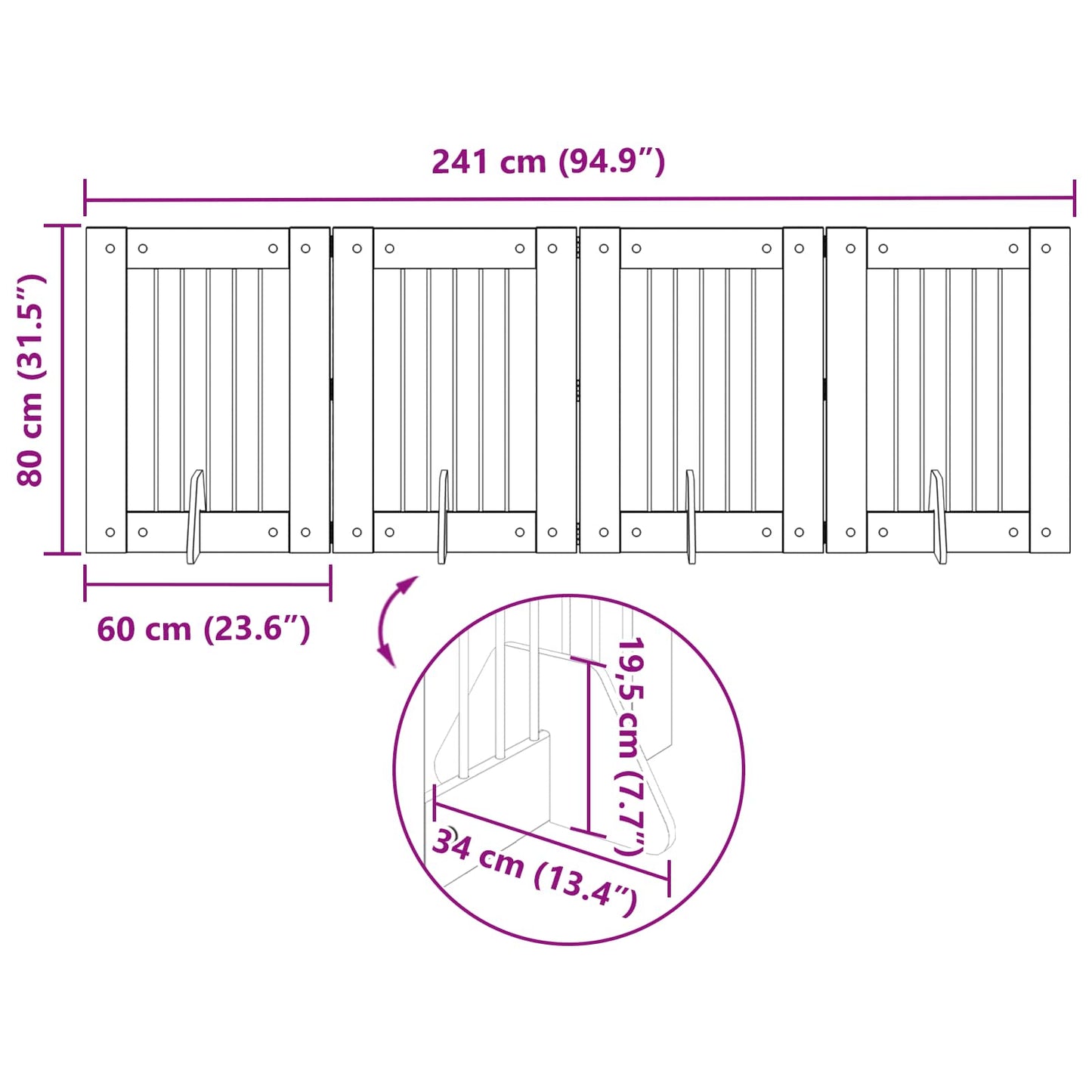 Klappbares Hundetor mit Ständern 4 stk. Sonoma-Grau 241 cm