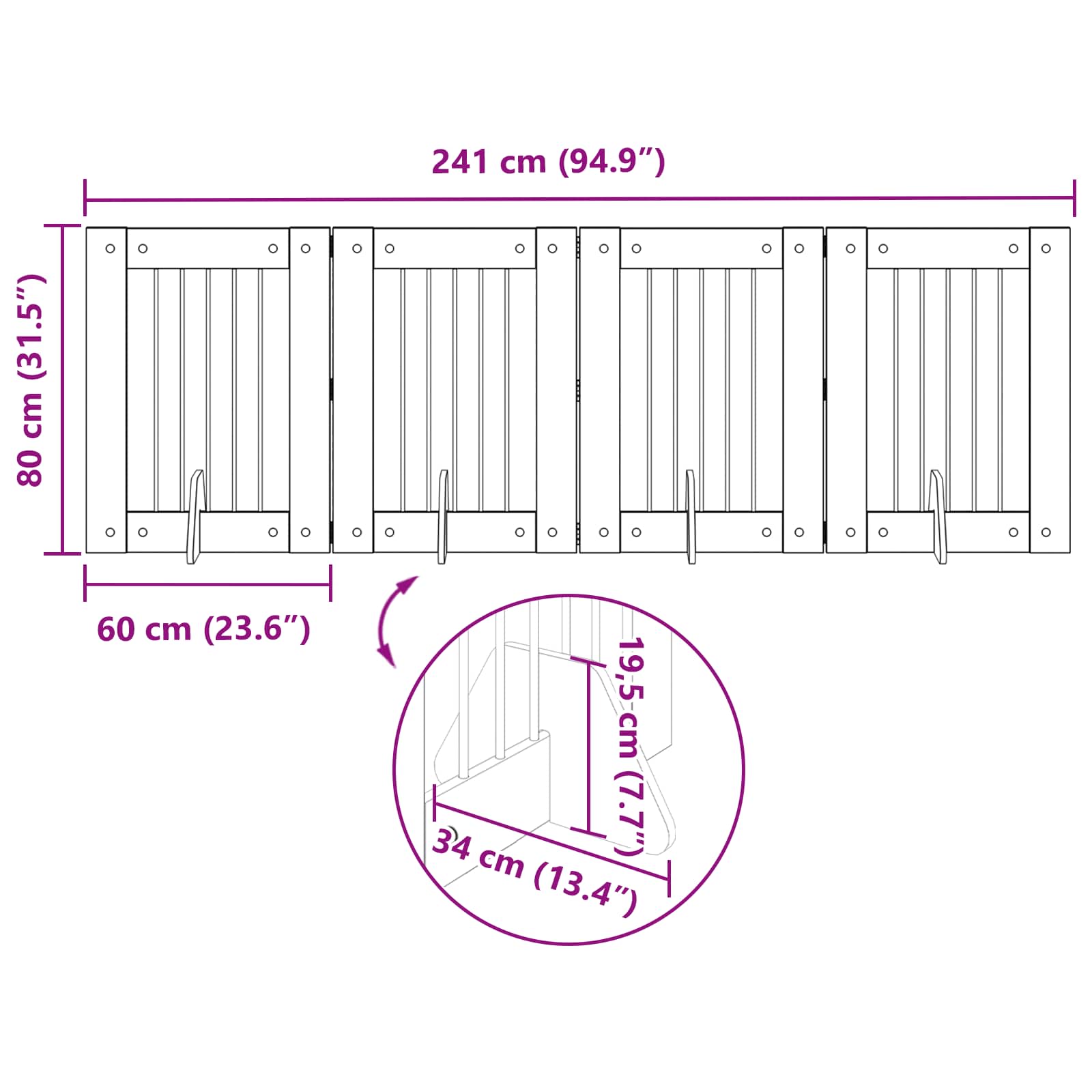 Klappbares Hundetor mit Ständern 4 stk. Sonoma-Grau 241 cm
