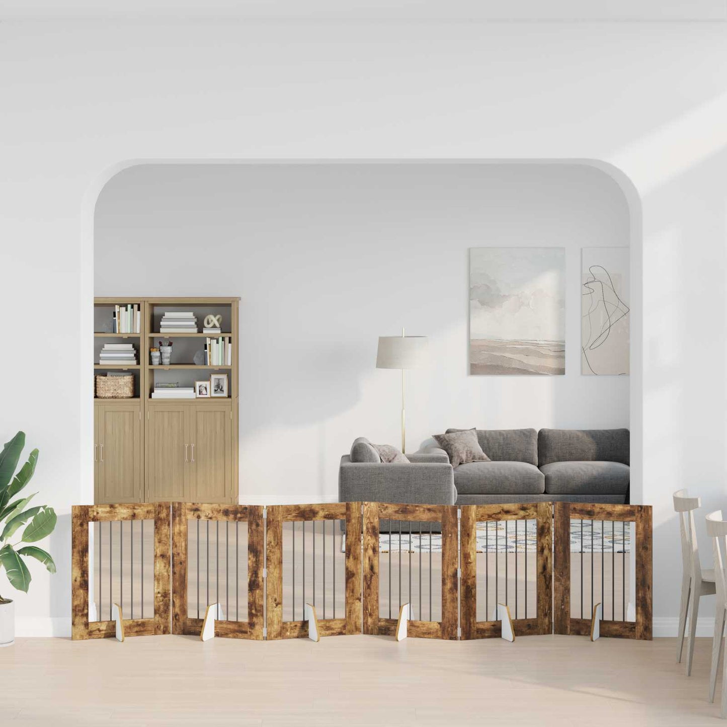 Klappbares Hundetor mit Ständern 6 stk. Räuchereiche 362 cm