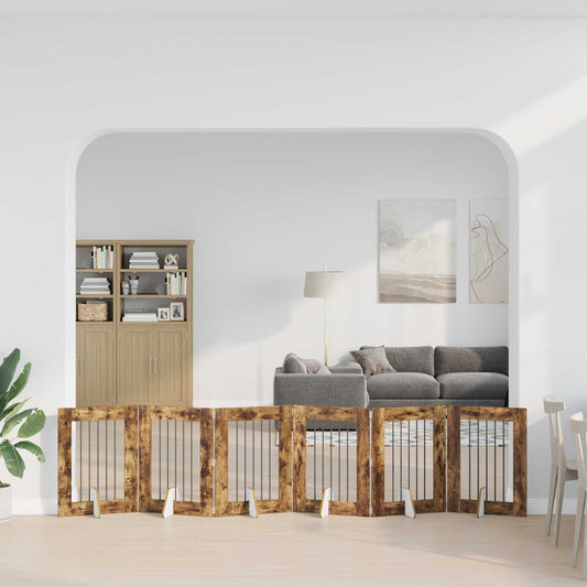 Klappbares Hundetor mit Ständern 6 stk. Räuchereiche 362 cm