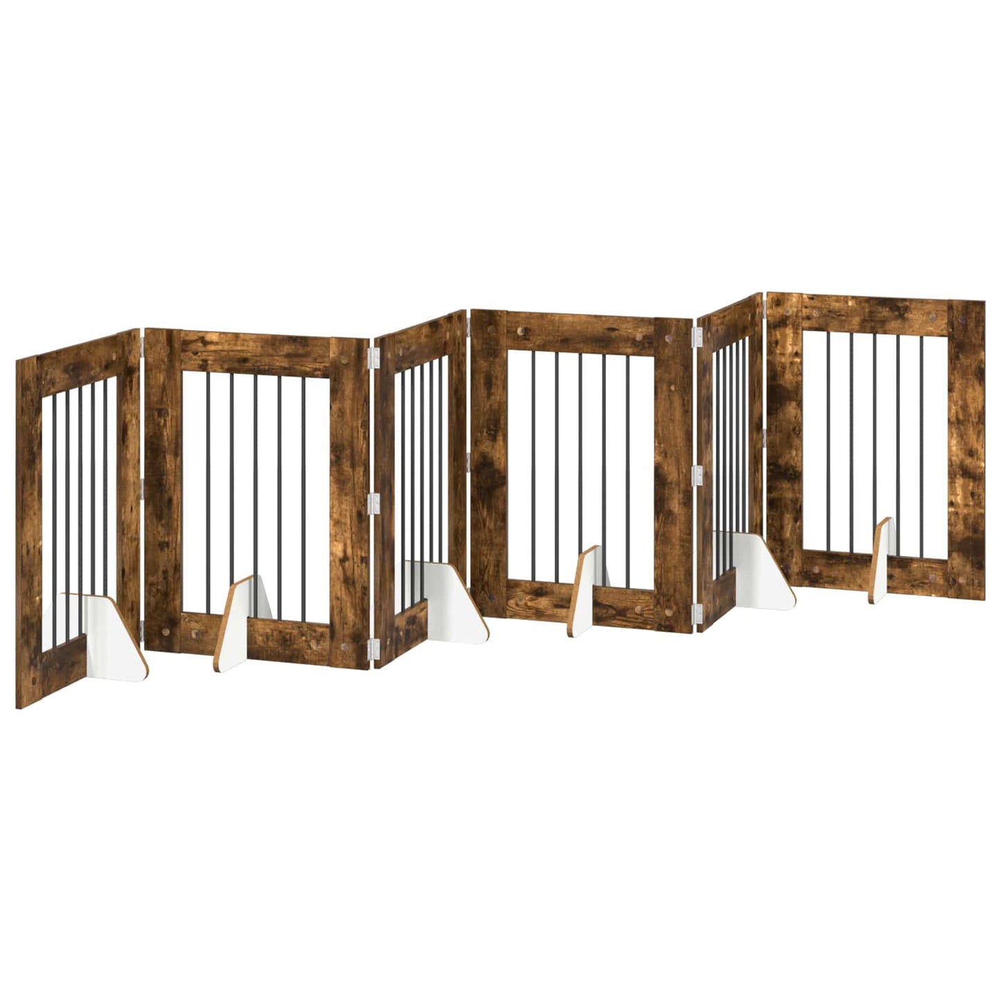 Klappbares Hundetor mit Ständern 6 stk. Räuchereiche 362 cm