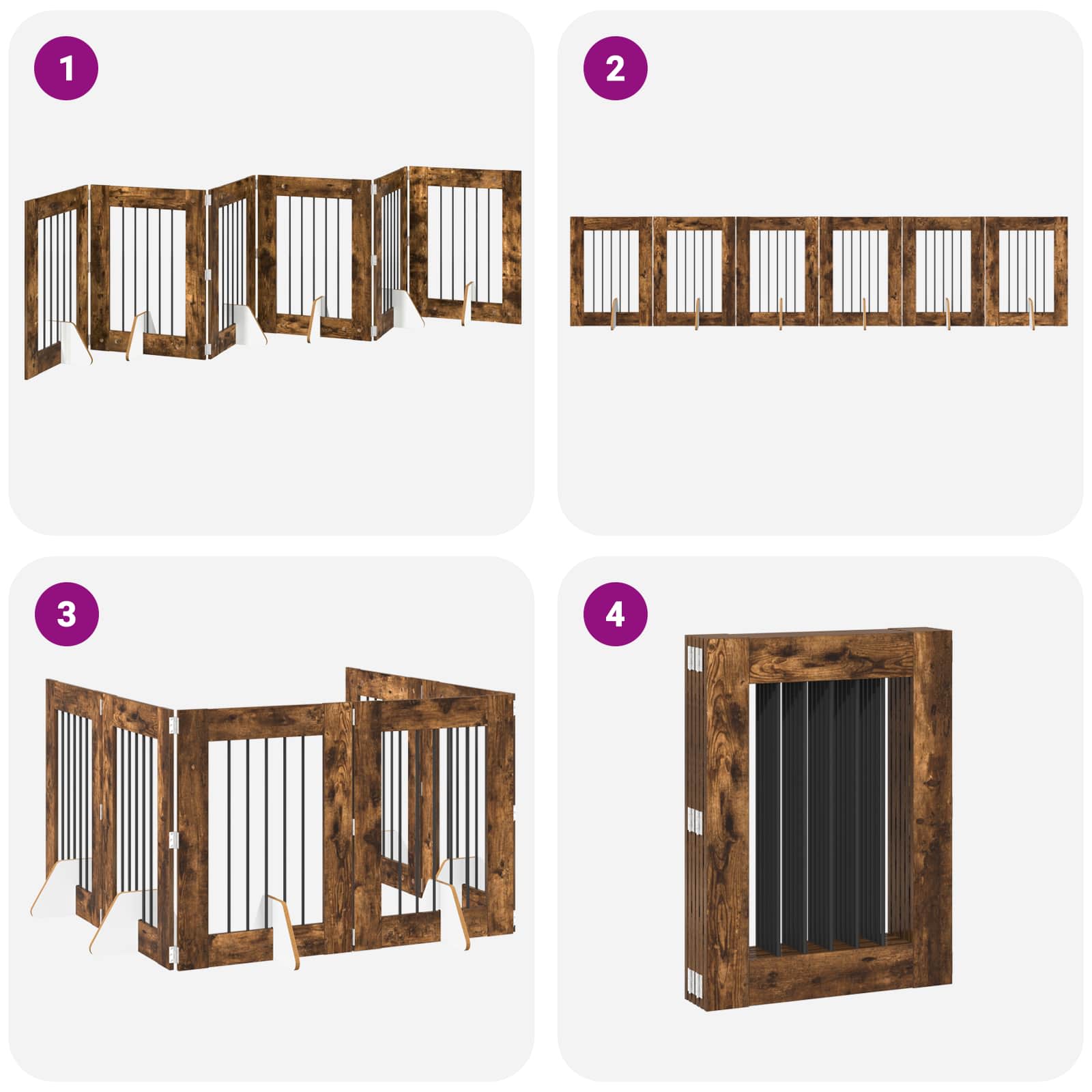 Klappbares Hundetor mit Ständern 6 stk. Räuchereiche 362 cm