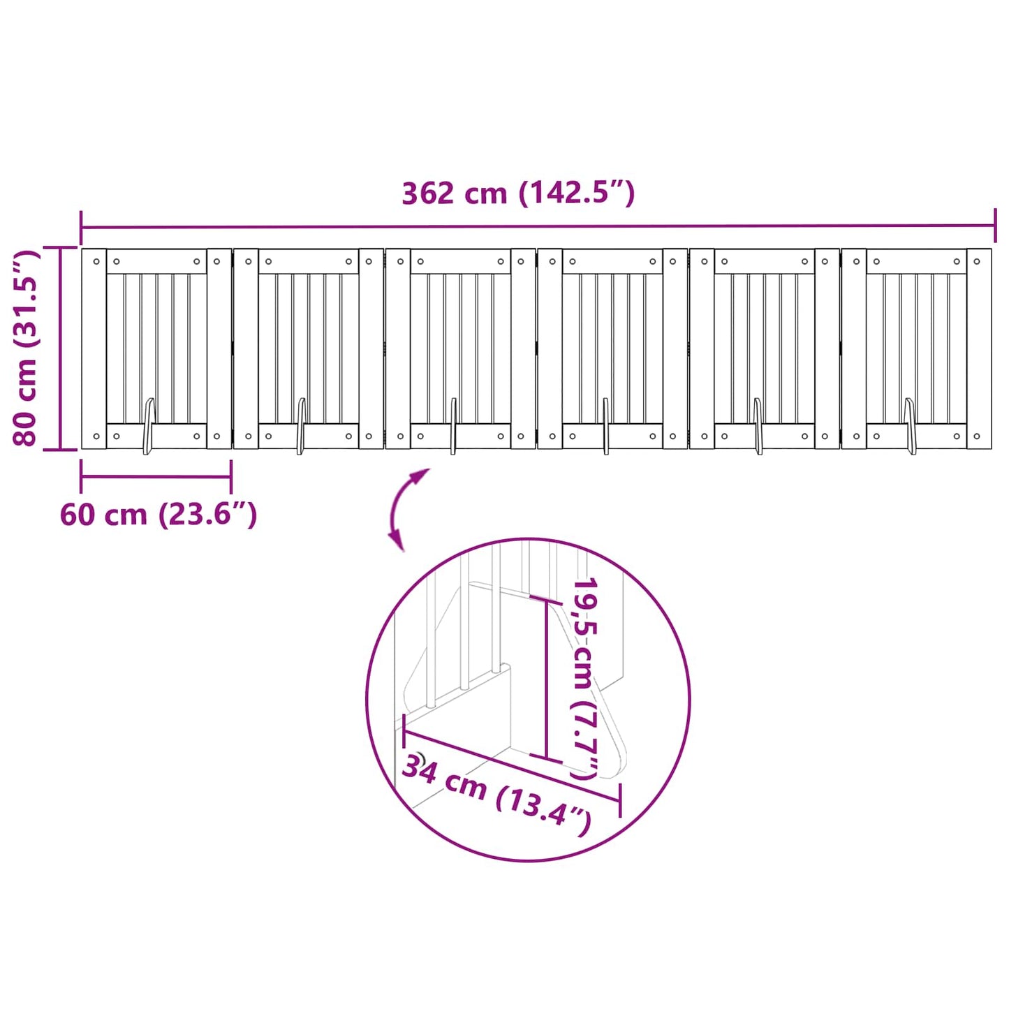 Klappbares Hundetor mit Ständern 6 stk. Sonoma-Grau 362 cm
