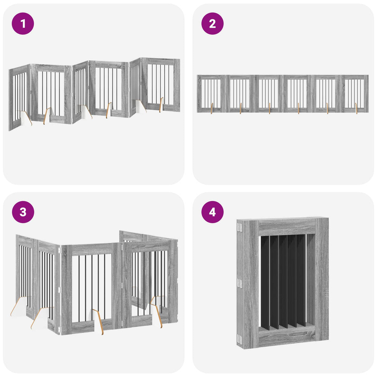 Klappbares Hundetor mit Ständern 6 stk. Sonoma-Grau 362 cm
