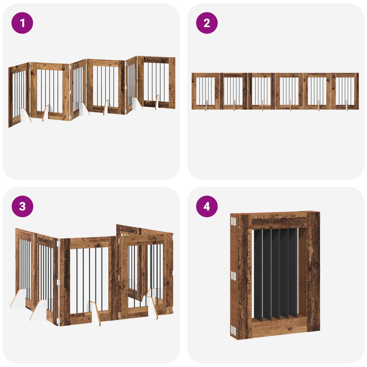 Klappbares Hundetor mit Ständern 6 stk. Altholz 362 cm