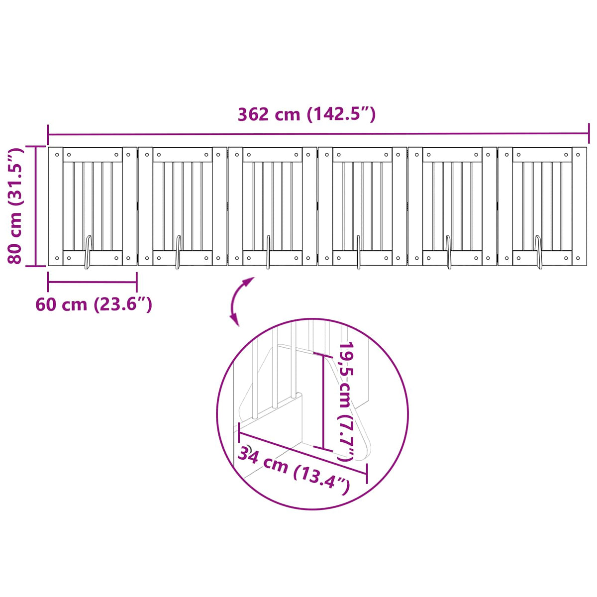 Klappbares Hundetor mit Ständern 6 stk. Artisan-Eiche 362 cm