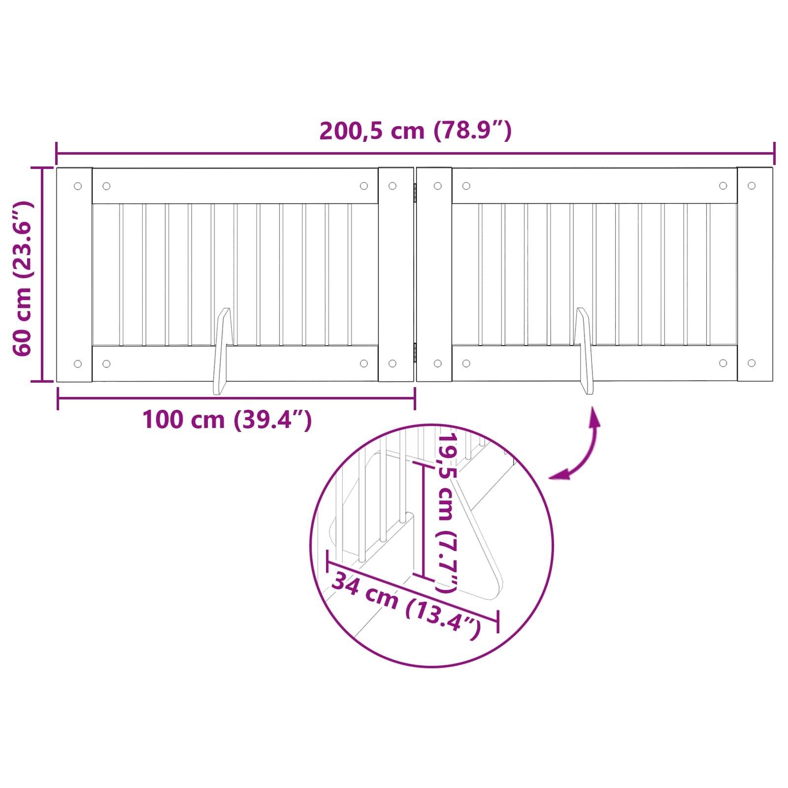 Klappbares Hundetor mit Ständern 2 stk. Räuchereiche 200,5 cm