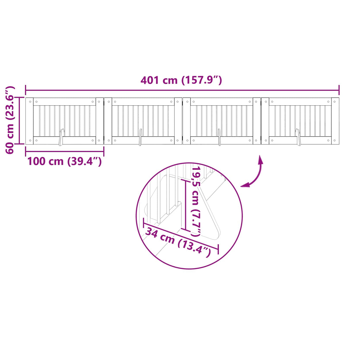 Klappbares Hundetor mit Ständern 4 stk. Schwarz Eichen-Optik