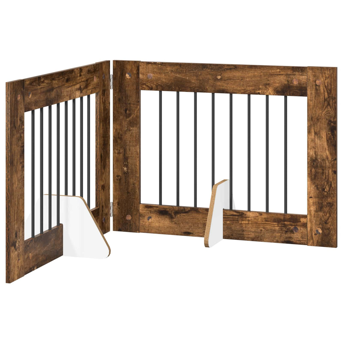 Klappbares Hundetor mit Ständern 2 stk. Räuchereiche 160,5 cm