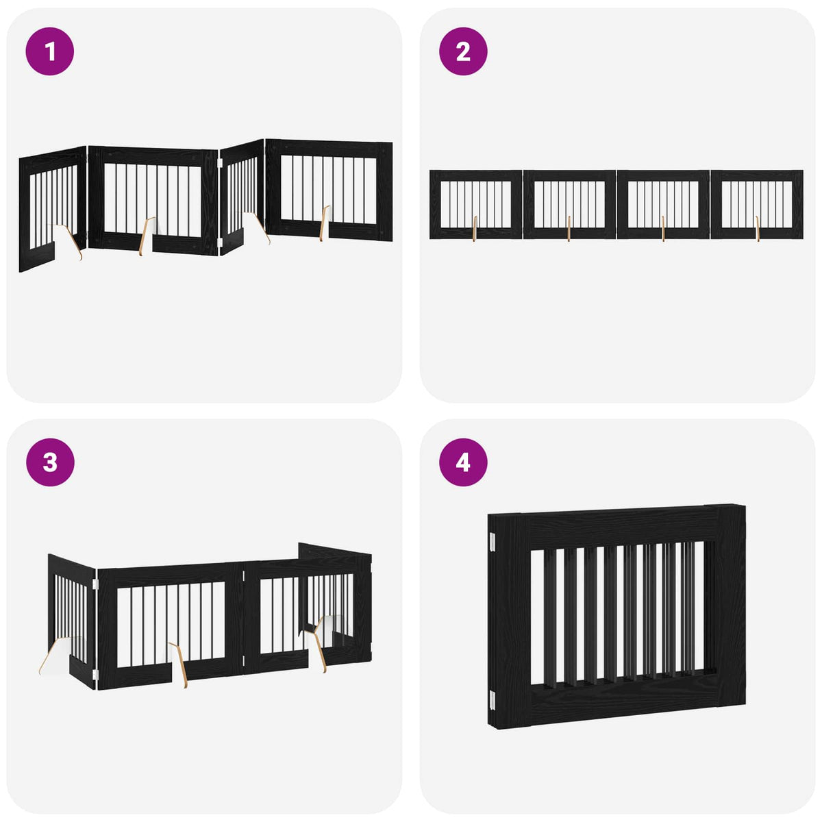 Klappbares Hundetor mit Ständern 4 stk. Schwarz Eichen-Optik