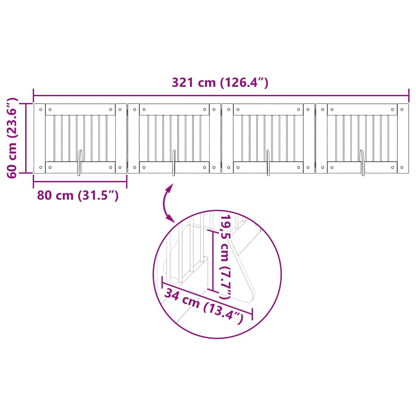 Klappbares Hundetor mit Ständern 4 stk. Sonoma-Eiche 321 cm