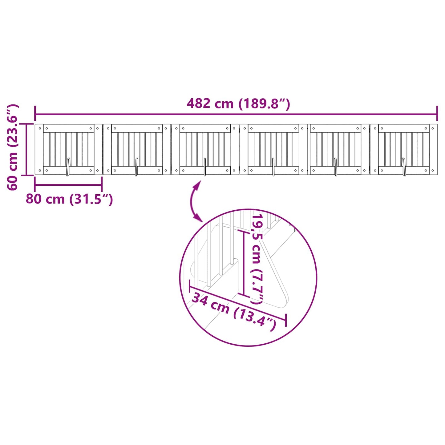 Klappbares Hundetor mit Ständern 6 stk. Artisan-Eiche 482 cm