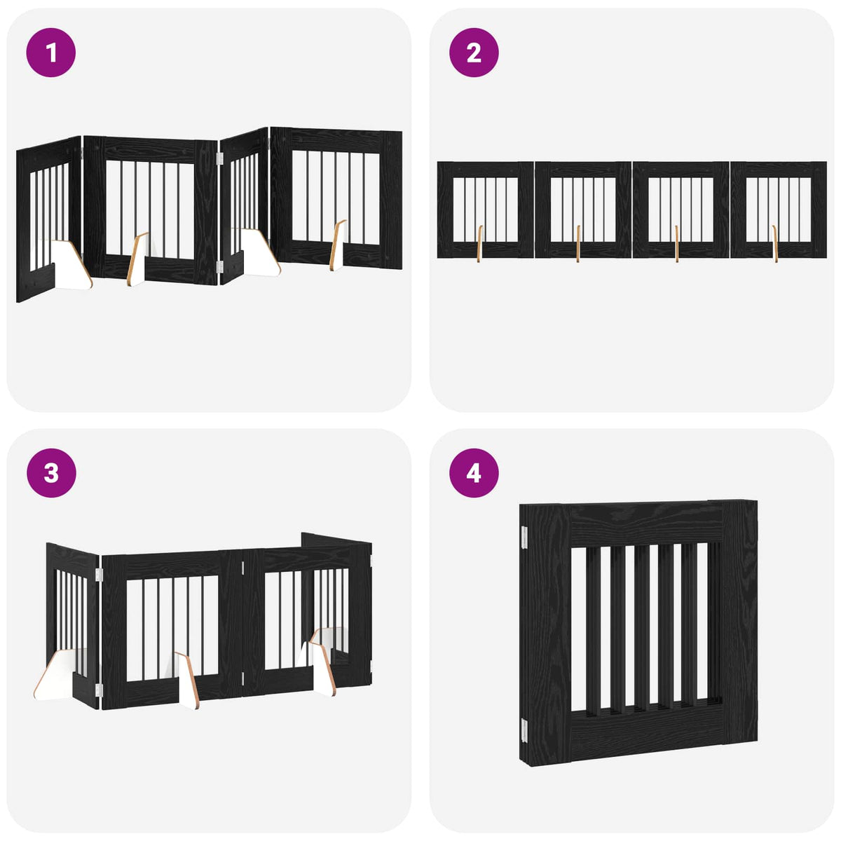 Klappbares Hundetor mit Ständern 4 stk. Schwarz Eichen-Optik
