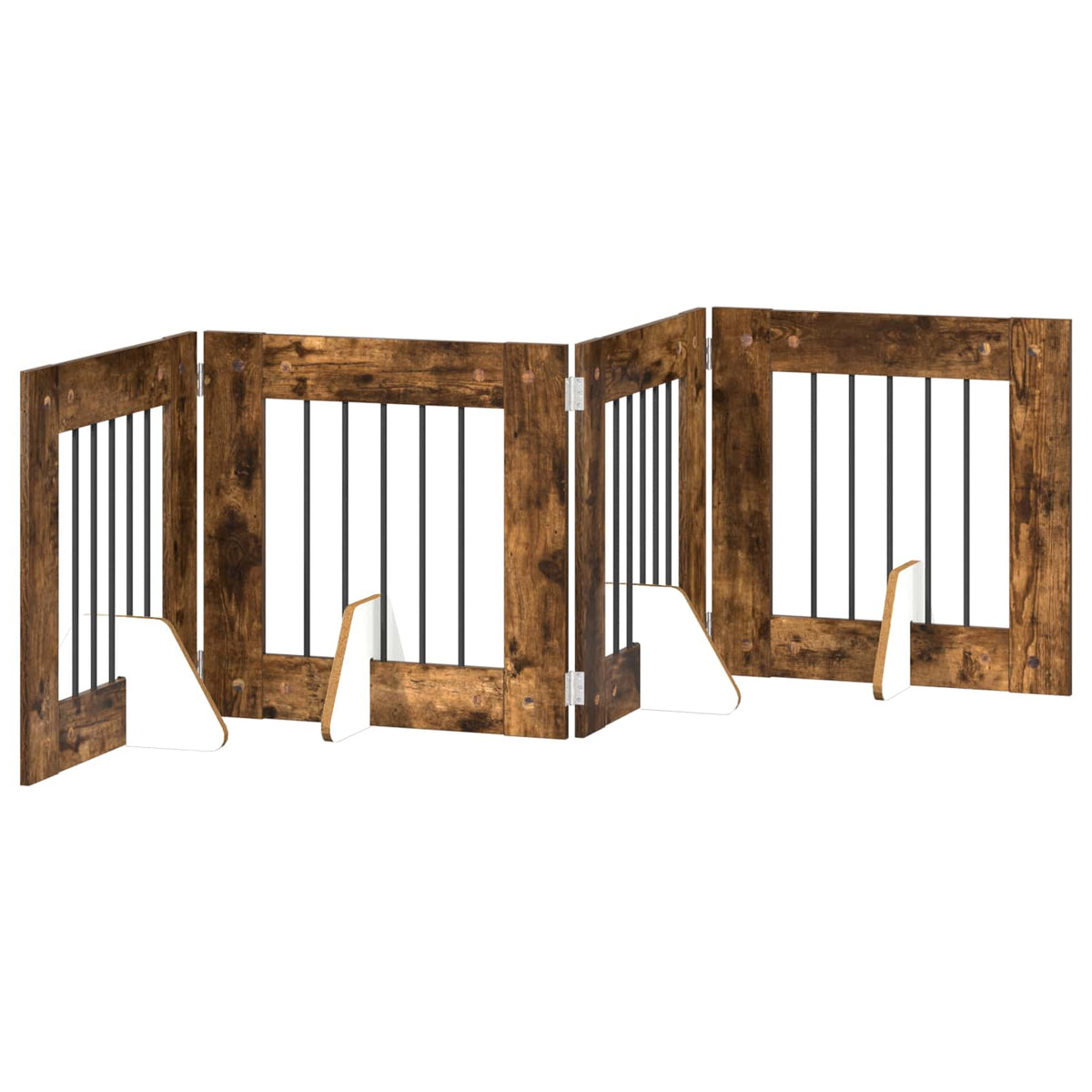 Klappbares Hundetor mit Ständern 4 stk. Räuchereiche 241 cm