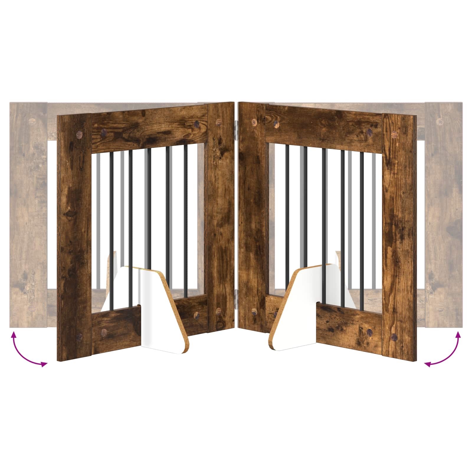 Klappbares Hundetor mit Ständern 4 stk. Räuchereiche 241 cm