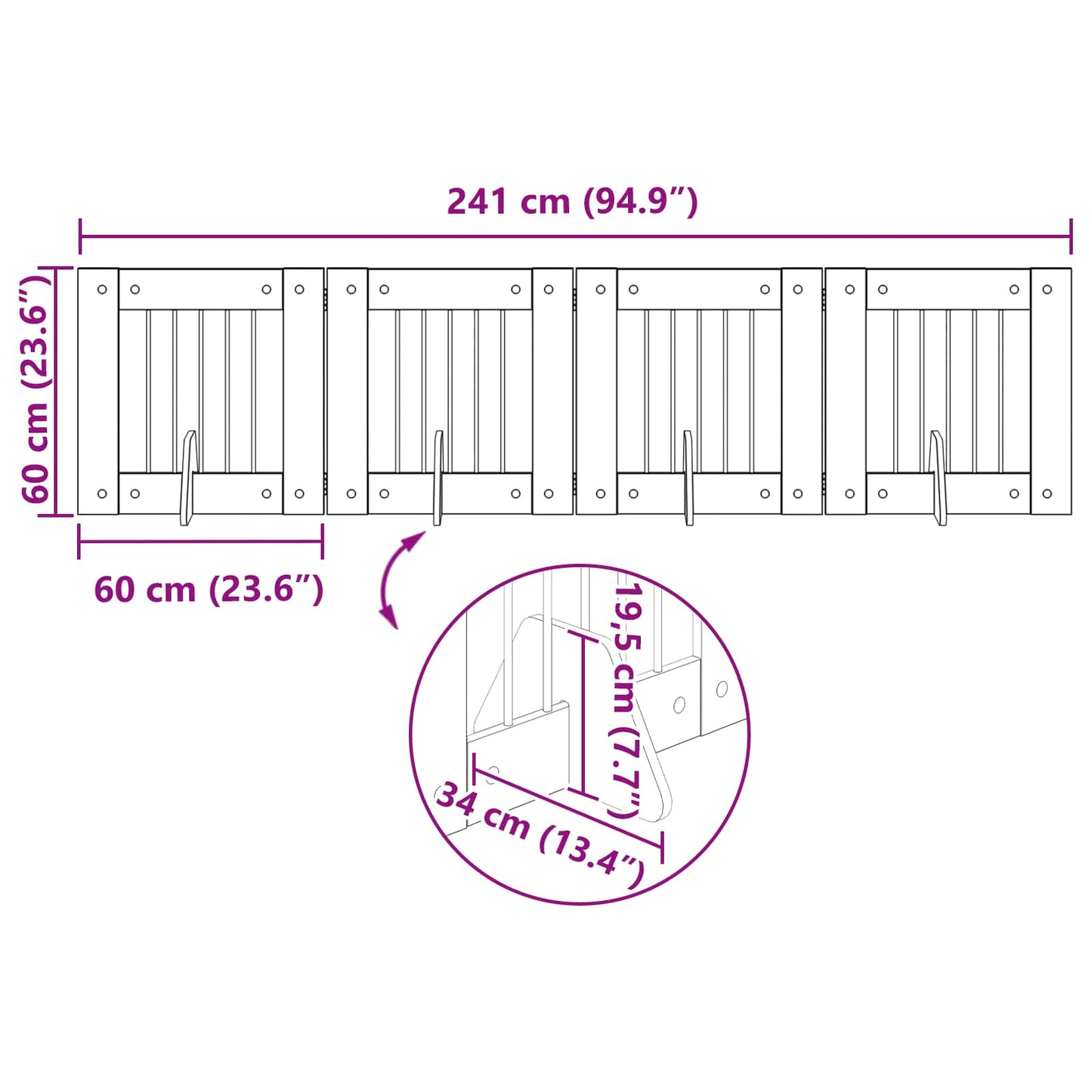 Klappbares Hundetor mit Ständern 4 stk. Räuchereiche 241 cm