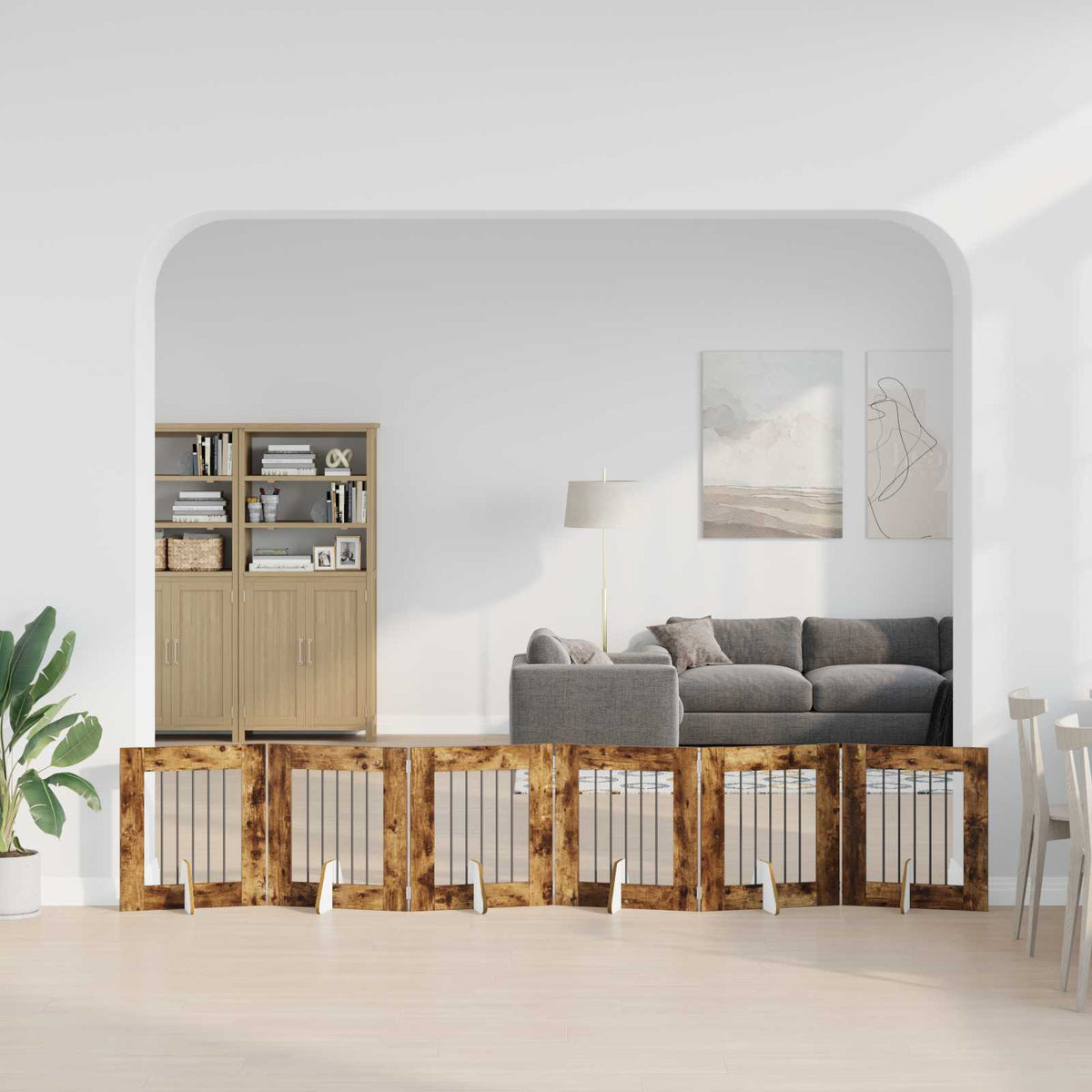 Klappbares Hundetor mit Ständern 6 stk. Räuchereiche 362 cm