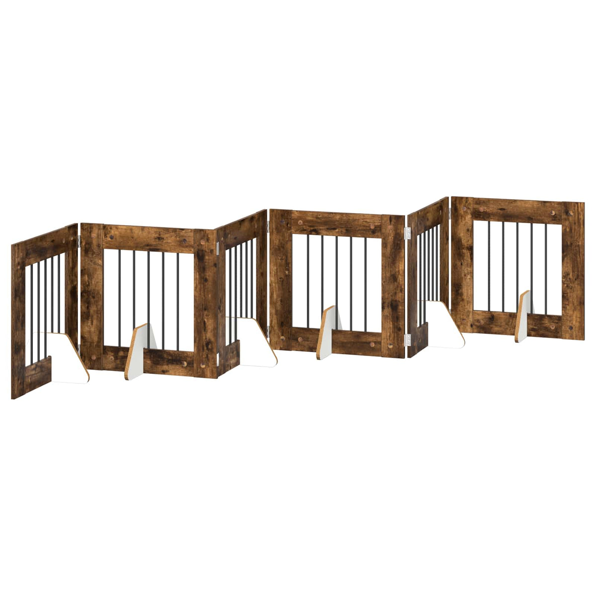 Klappbares Hundetor mit Ständern 6 stk. Räuchereiche 362 cm