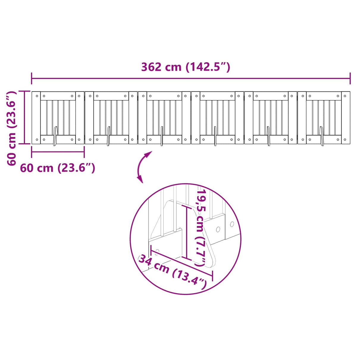Klappbares Hundetor mit Ständern 6 stk. Räuchereiche 362 cm