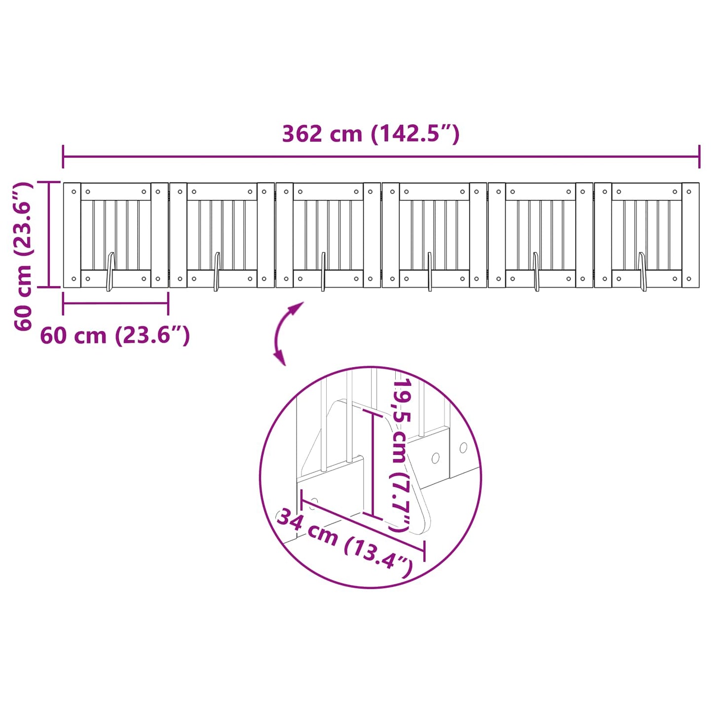 Klappbares Hundetor mit Ständern 6 stk. Sonoma-Grau 362 cm