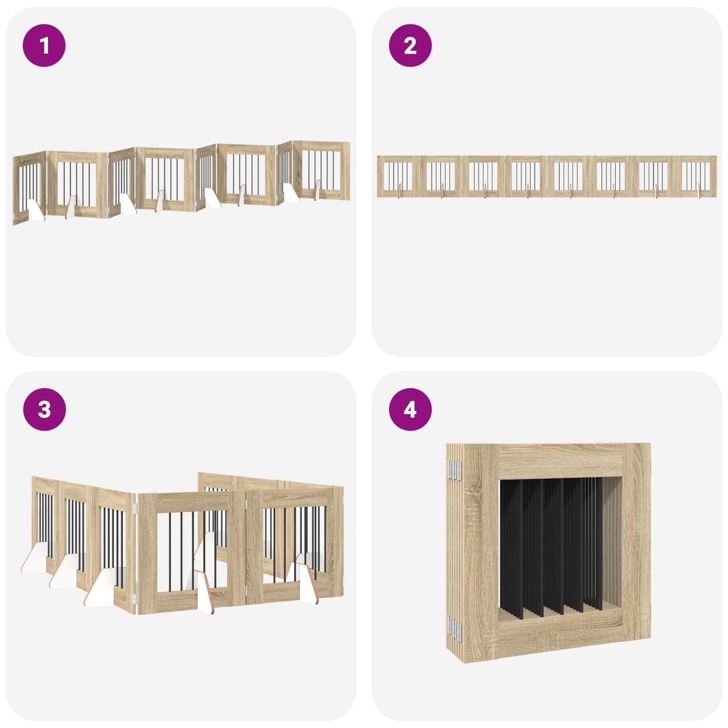 Klappbares Hundetor mit Ständern 8 stk. Sonoma-Eiche 60 cm