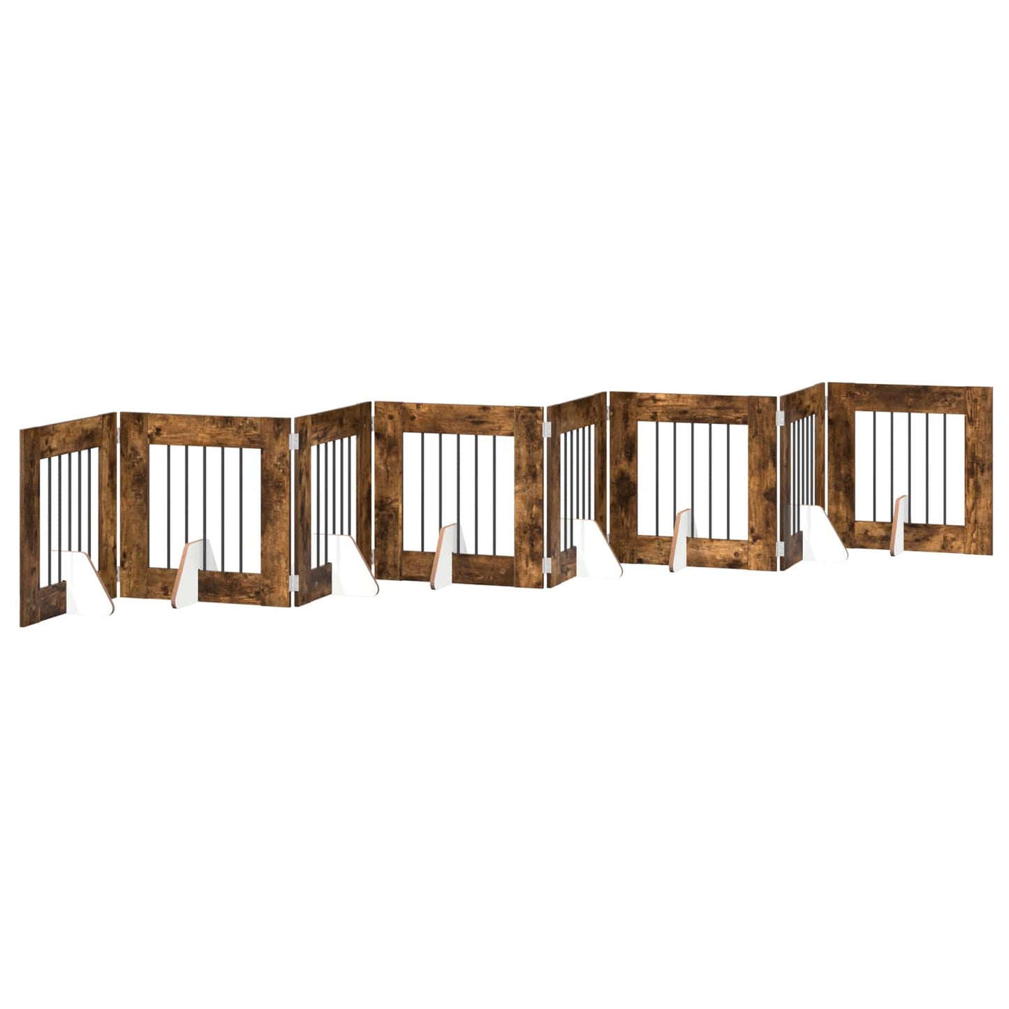 Klappbares Hundetor mit Ständern 8 stk. Räuchereiche 60 cm