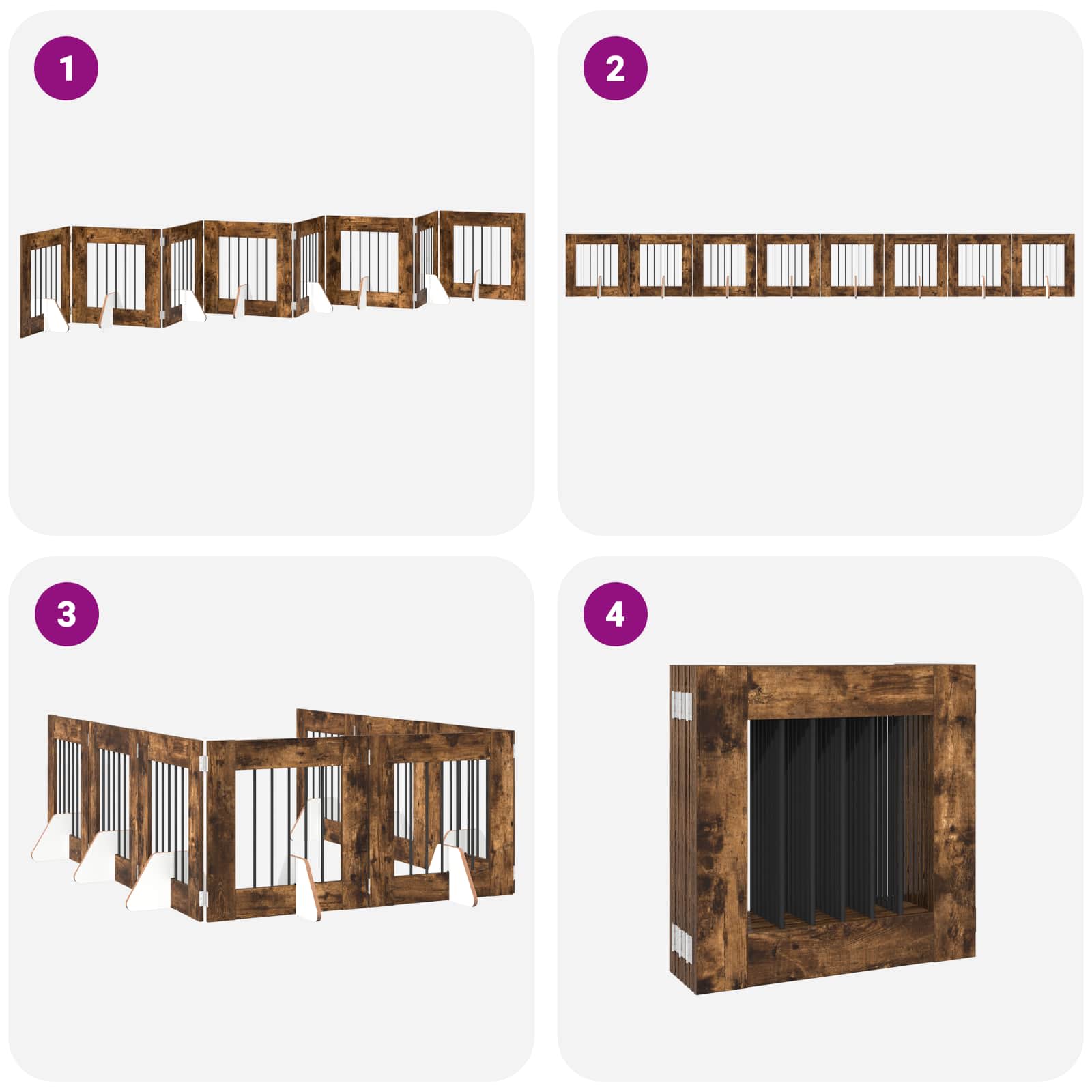 Klappbares Hundetor mit Ständern 8 stk. Räuchereiche 60 cm