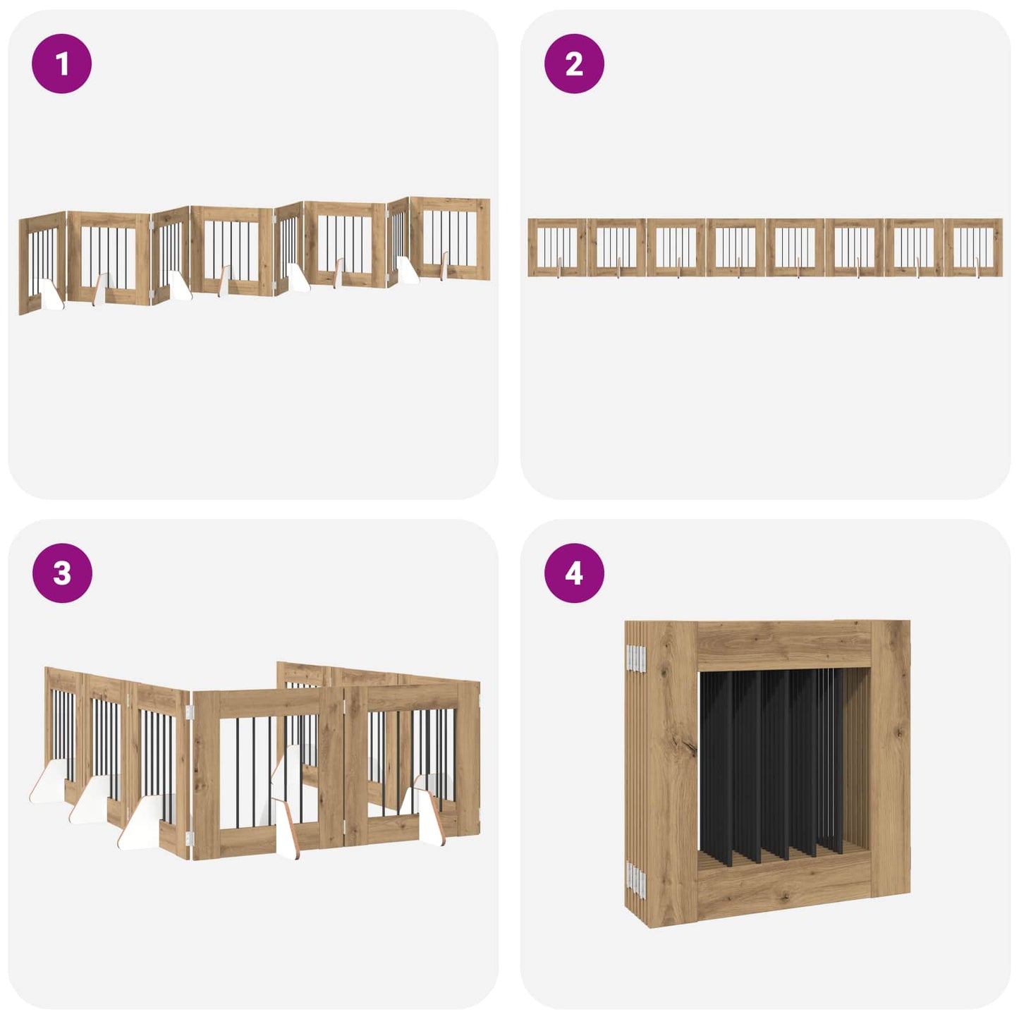 Klappbares Hundetor mit Ständern 8 stk. Artisan-Eiche 60 cm