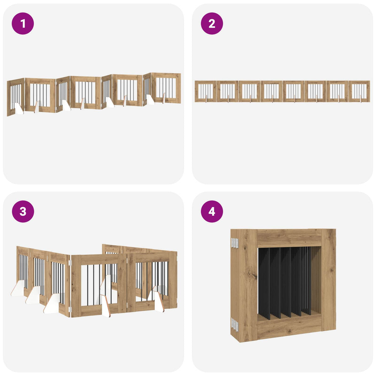Klappbares Hundetor mit Ständern 8 stk. Artisan-Eiche 60 cm