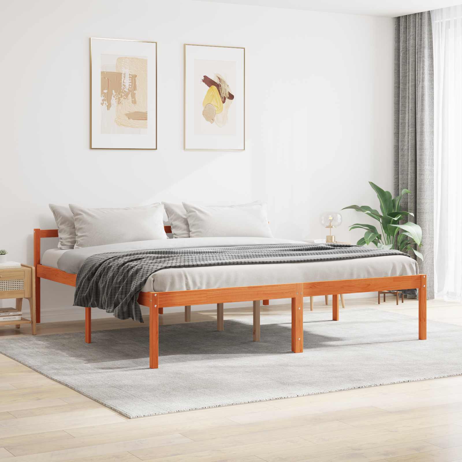 Bettrahmen Wachsbraun 200 x 200 cm Massives Kiefernholz