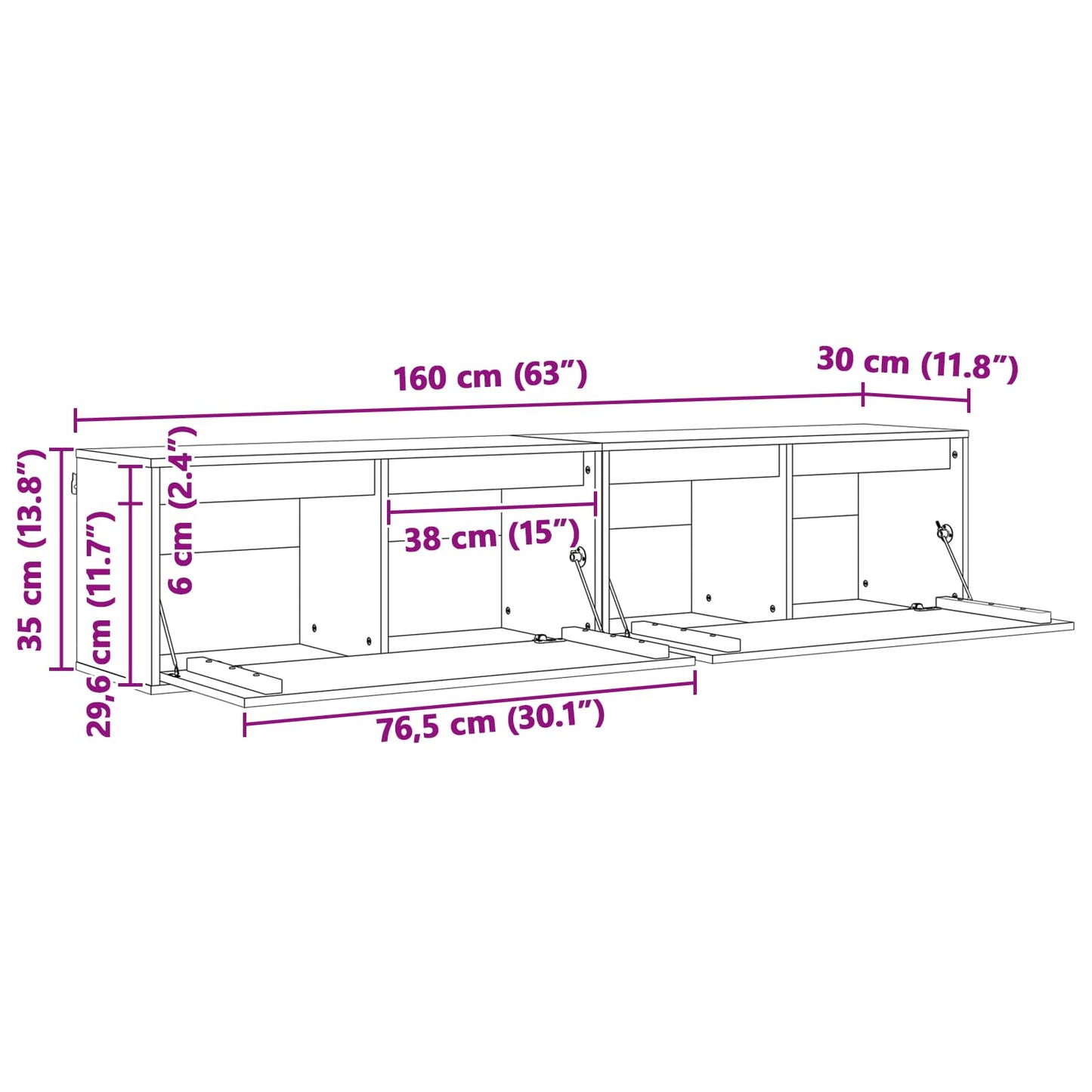 Wandschrank 2 stk. Wachsbraun 80 x 30 x 35 cm
