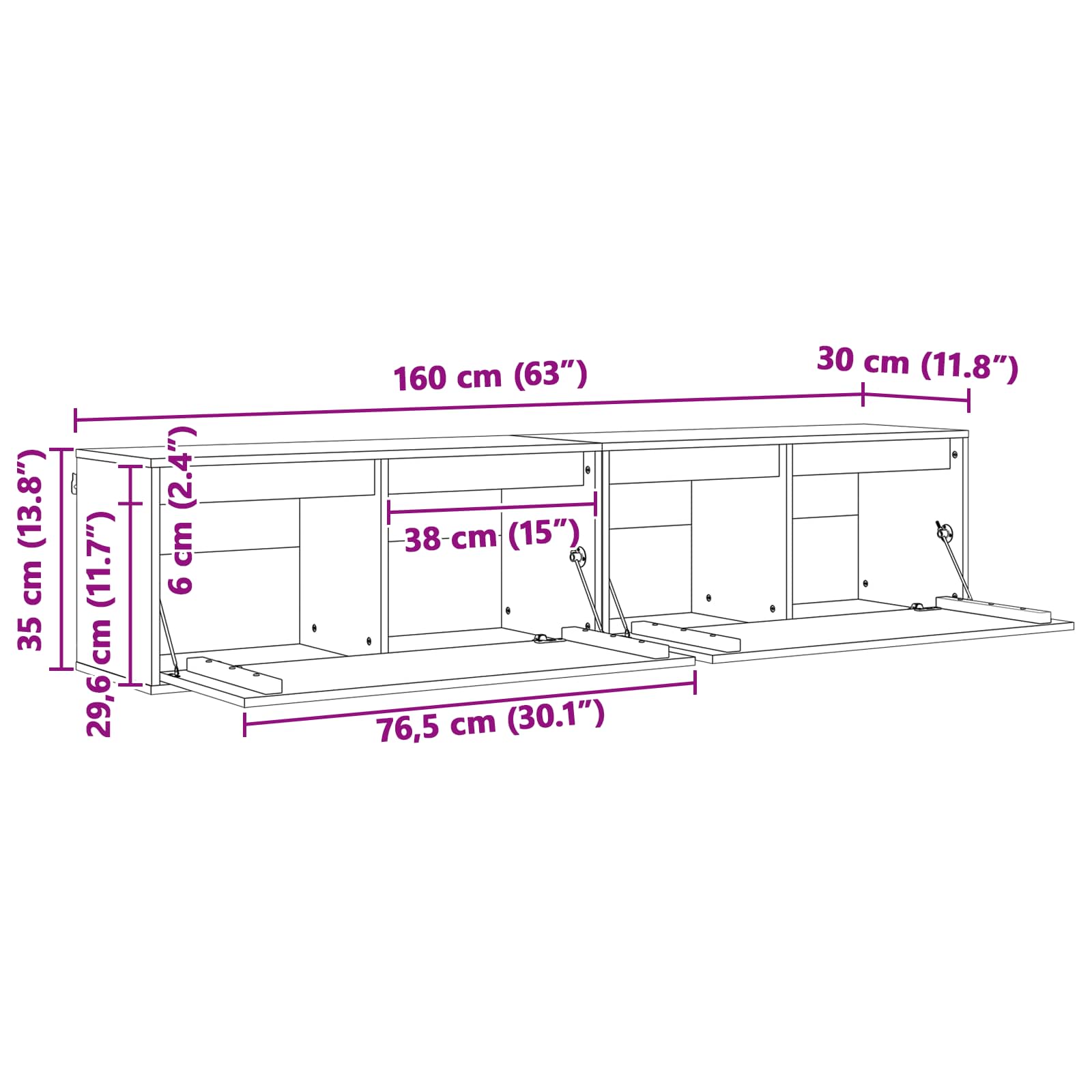 Wandschrank 2 stk. Wachsbraun 80 x 30 x 35 cm