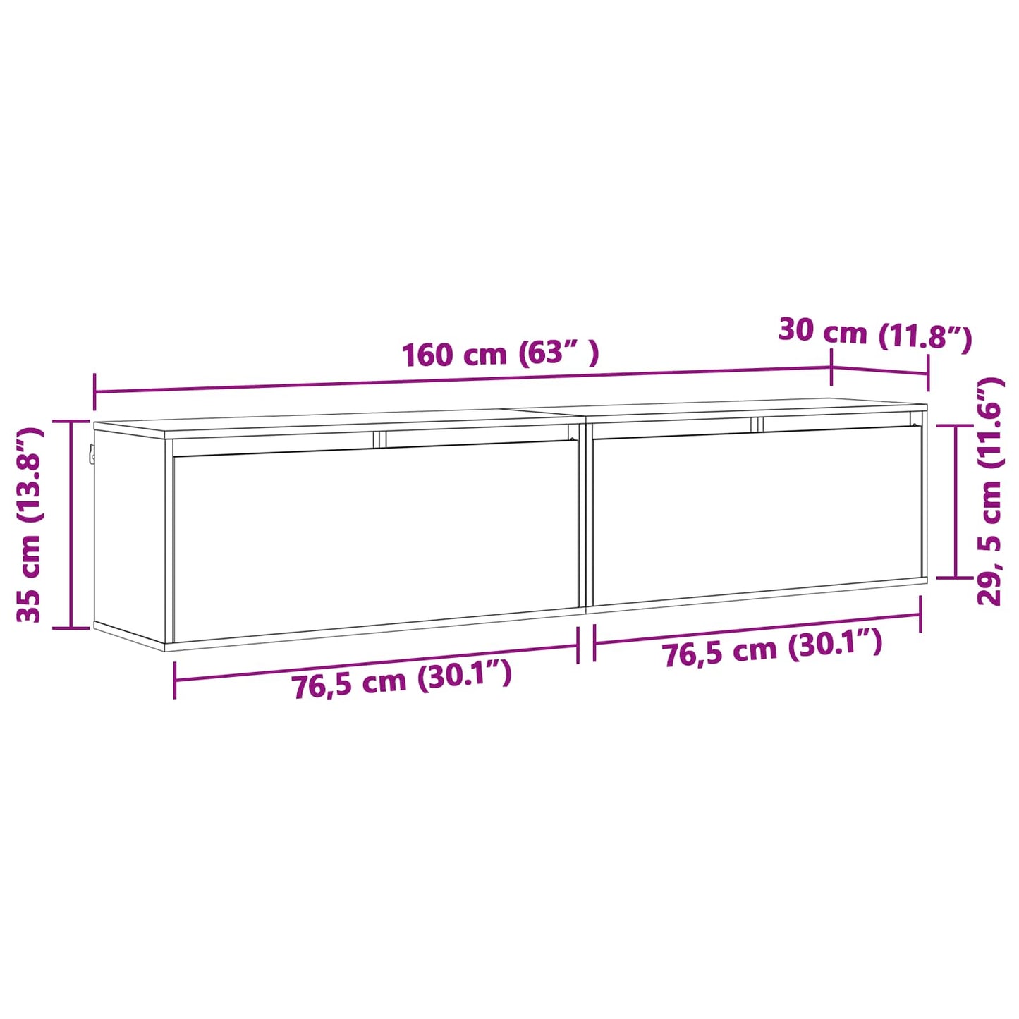 Wandschrank 2 stk. Wachsbraun 80 x 30 x 35 cm