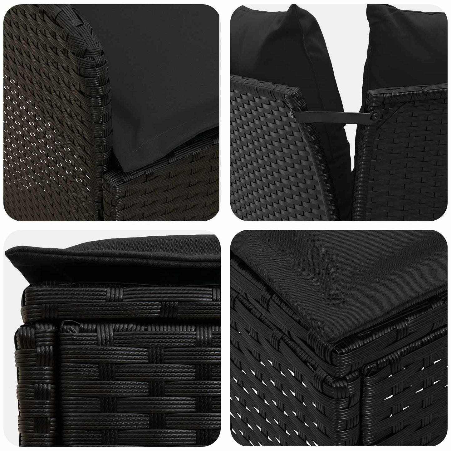 2 Stk. Gartenarmsessel mit Ecksofa PE-Rattan Schwarz