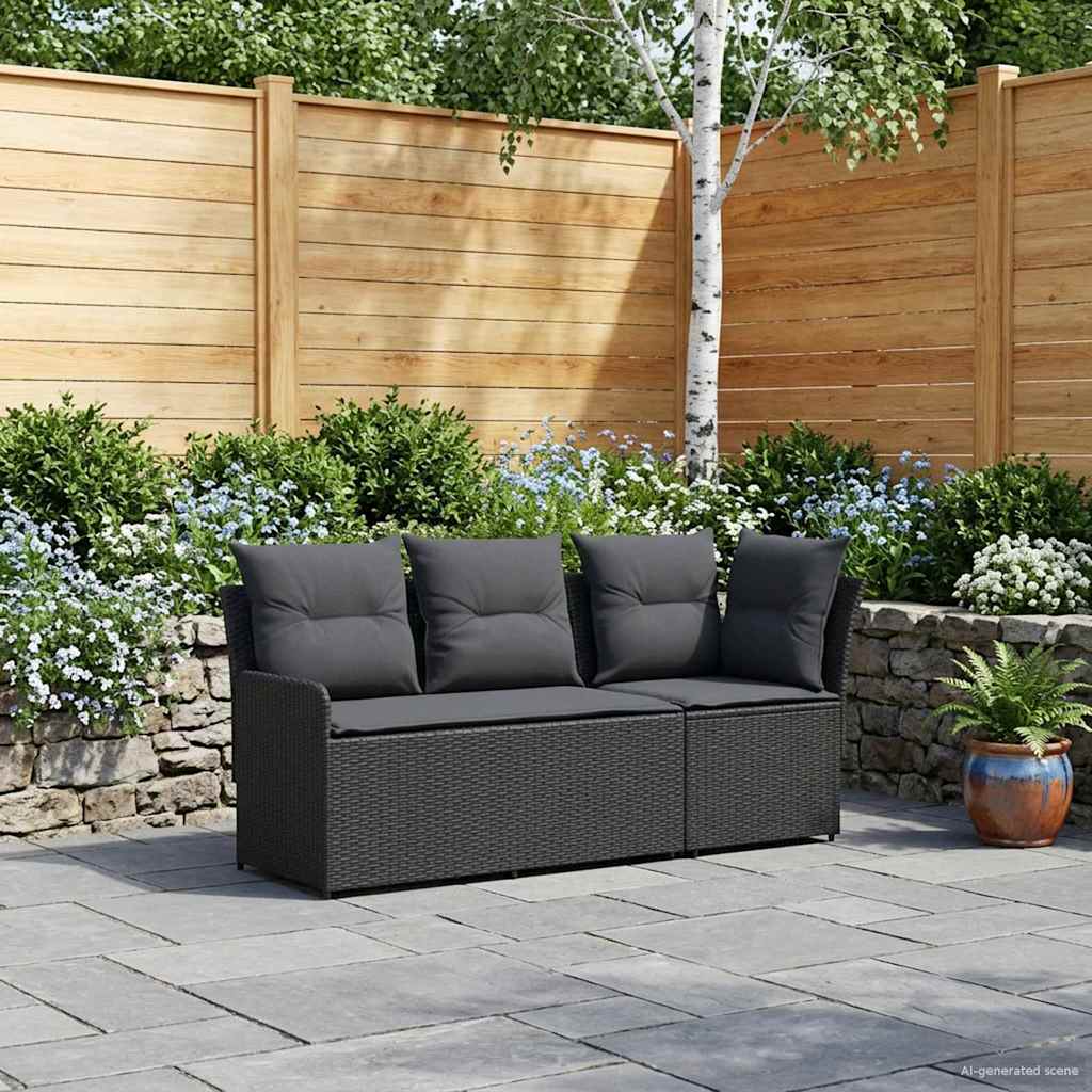 2 Stk. Gartenarmsessel mit Ecksofa PE-Rattan Schwarz