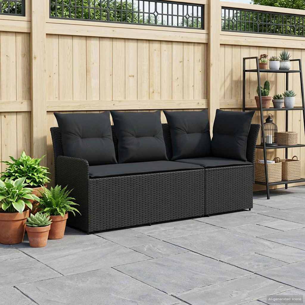 2 Stk. Gartenarmsessel mit Ecksofa PE-Rattan Schwarz