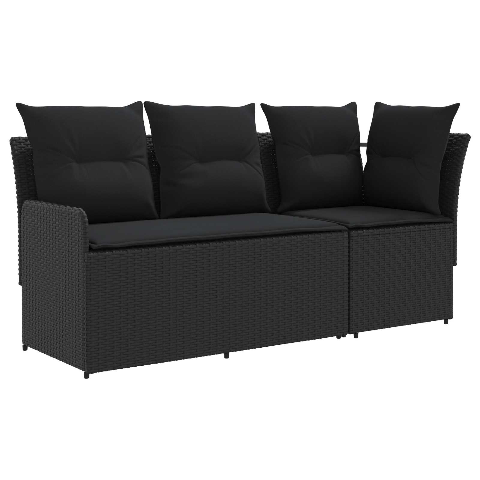 2 Stk. Gartenarmsessel mit Ecksofa PE-Rattan Schwarz