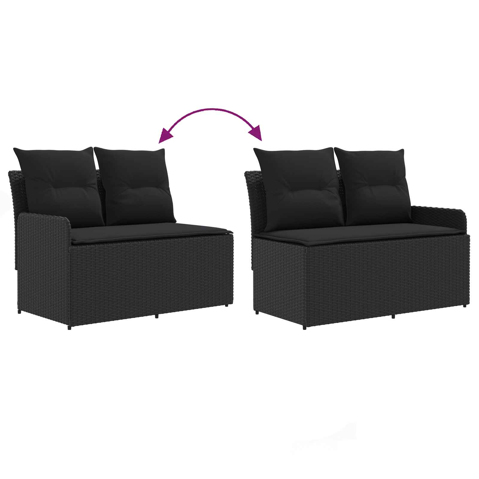 2 Stk. Gartenarmsessel mit Ecksofa PE-Rattan Schwarz
