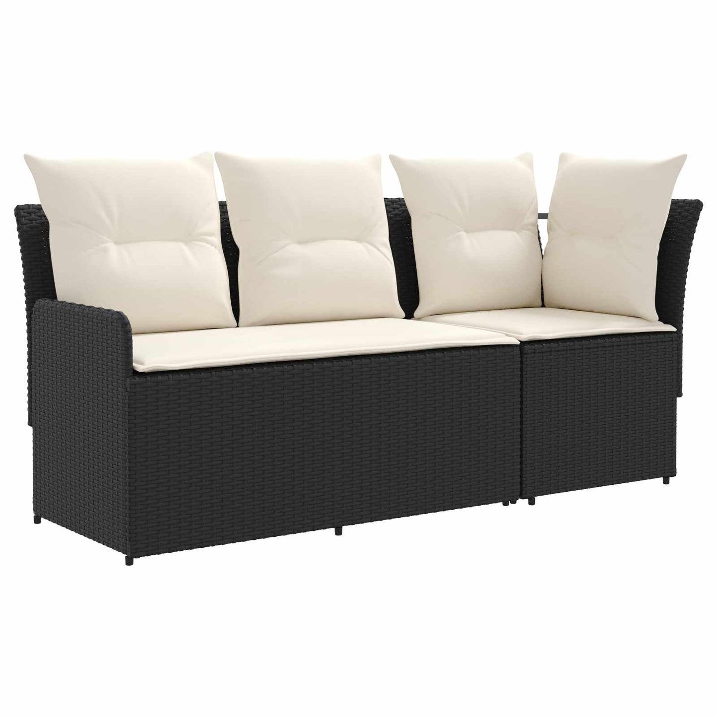 2 Stk. Gartenarmsessel mit Ecksofa PE-Rattan Schwarz und Creme