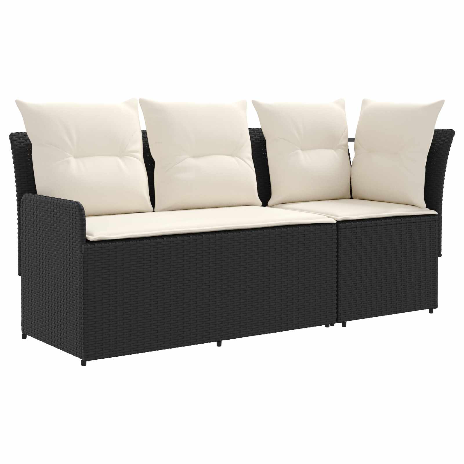 2 Stk. Gartenarmsessel mit Ecksofa PE-Rattan Schwarz und Creme