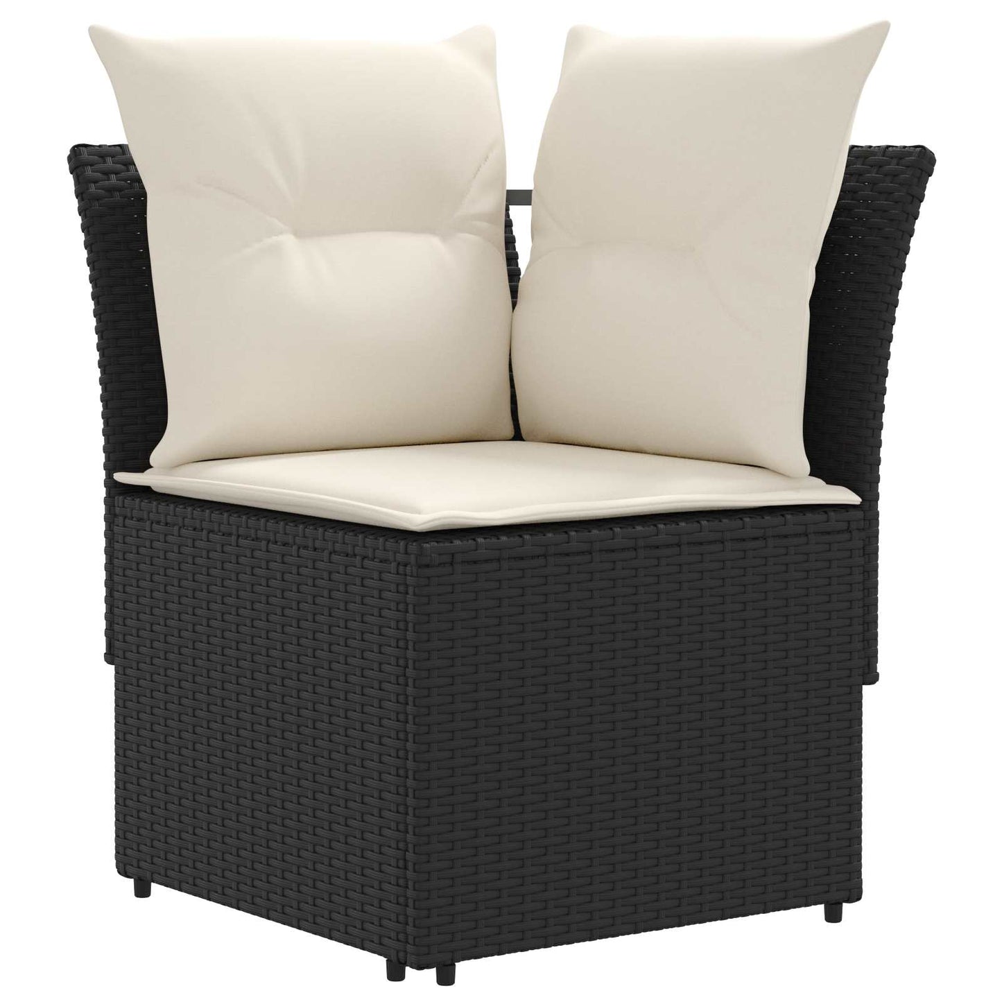 2 Stk. Gartenarmsessel mit Ecksofa PE-Rattan Schwarz und Creme