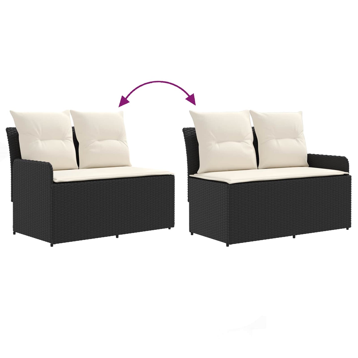 2 Stk. Gartenarmsessel mit Ecksofa PE-Rattan Schwarz und Creme