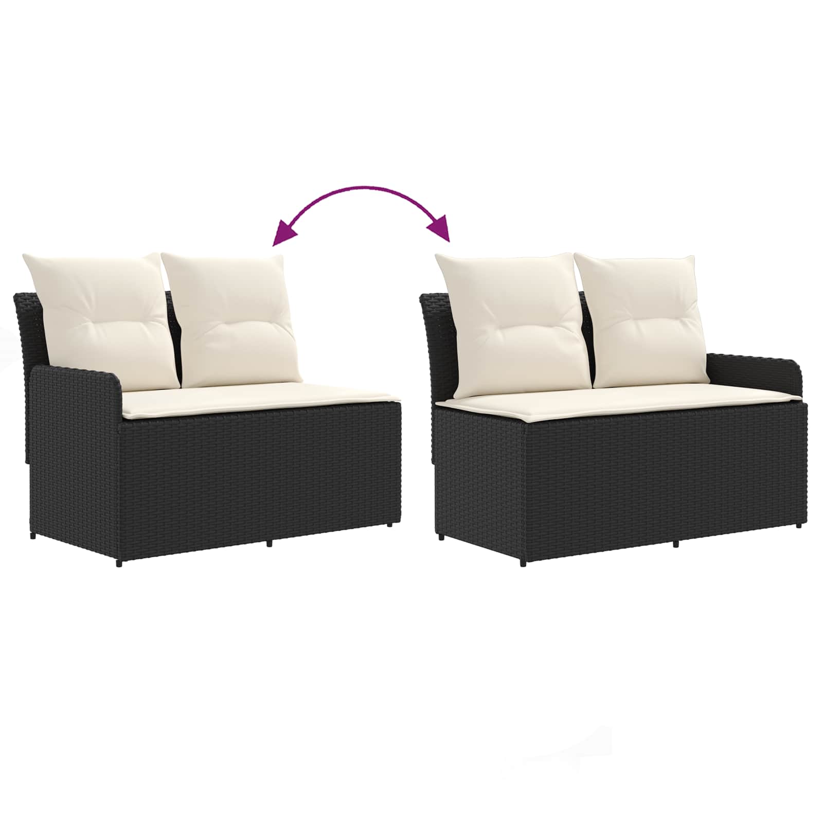 2 Stk. Gartenarmsessel mit Ecksofa PE-Rattan Schwarz und Creme
