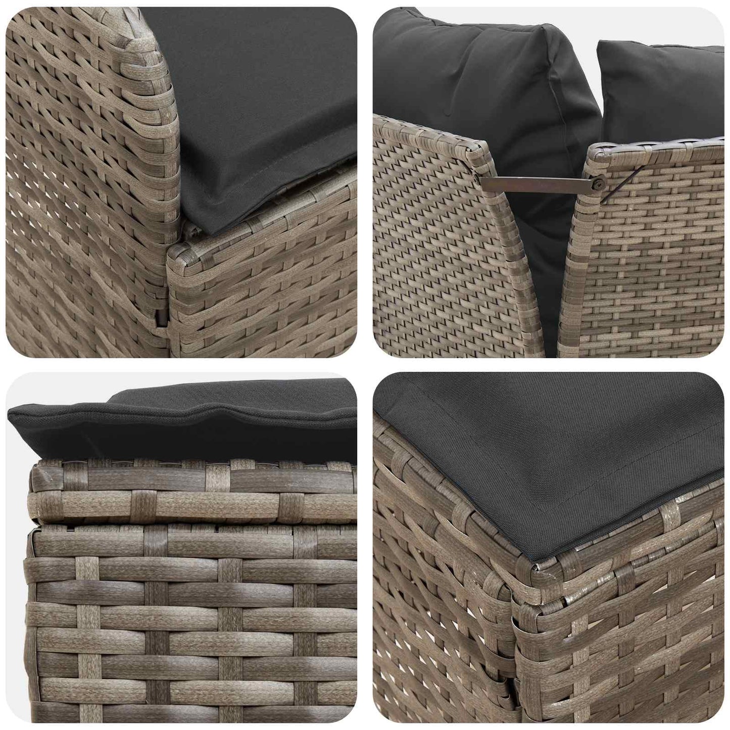 2 Stk. Gartenarmsessel mit Ecksofa PE-Rattan