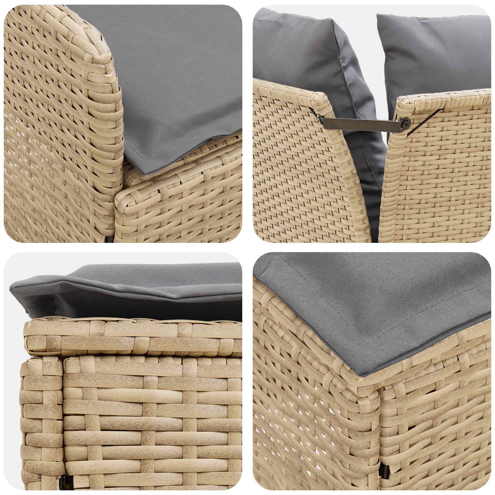 2 Stk. Gartenarmsessel mit Ecksofa PE-Rattan Beige und Hellgrau