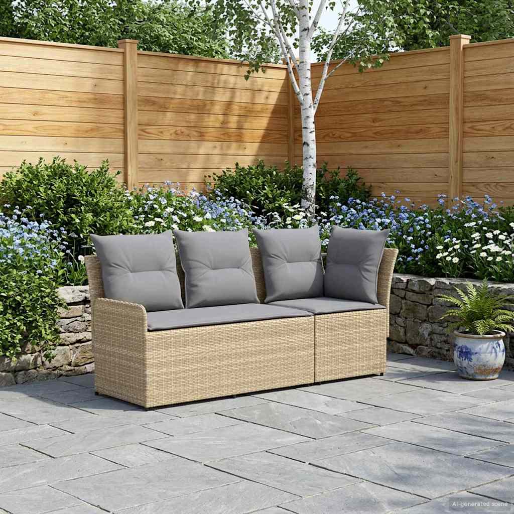 2 Stk. Gartenarmsessel mit Ecksofa PE-Rattan Beige und Hellgrau