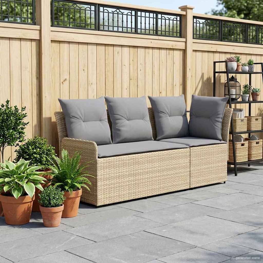 2 Stk. Gartenarmsessel mit Ecksofa PE-Rattan Beige und Hellgrau