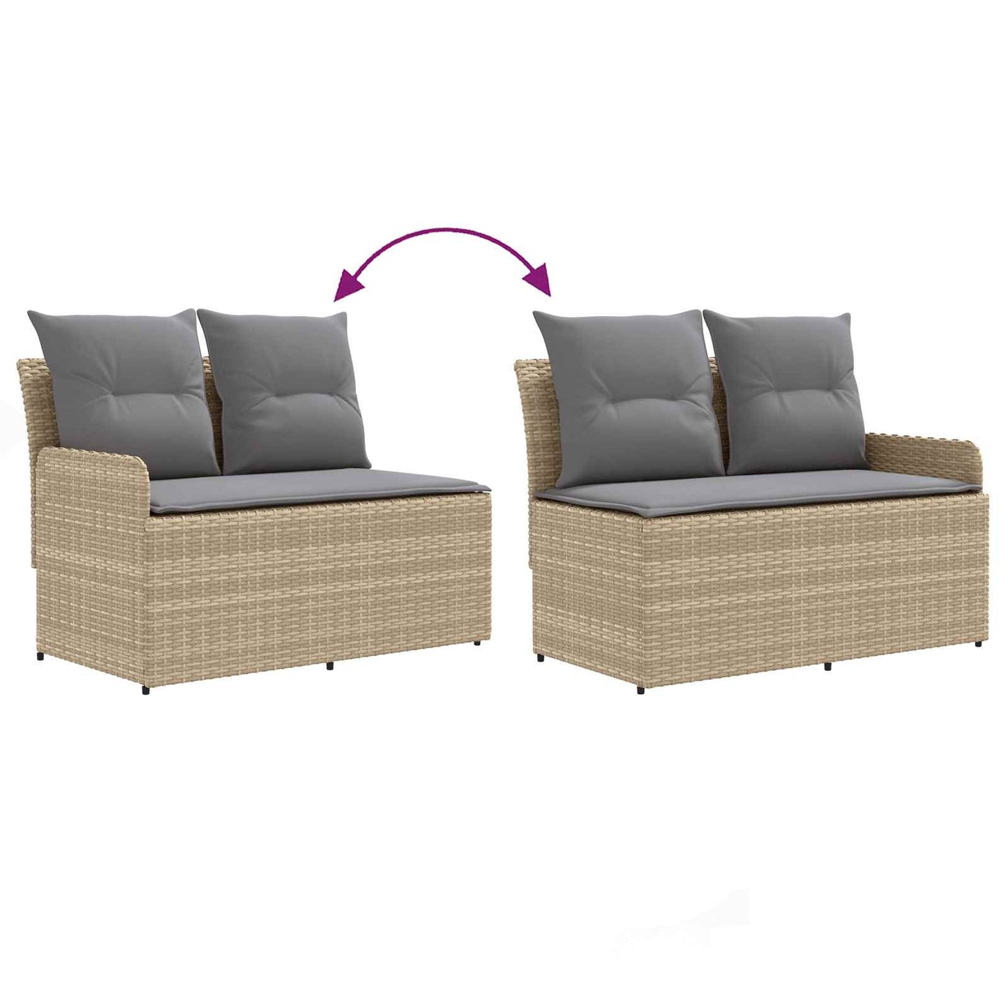 2 Stk. Gartenarmsessel mit Ecksofa PE-Rattan Beige und Hellgrau