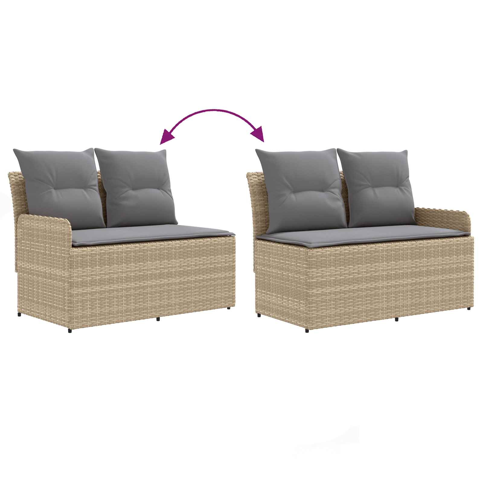 2 Stk. Gartenarmsessel mit Ecksofa PE-Rattan Beige und Hellgrau